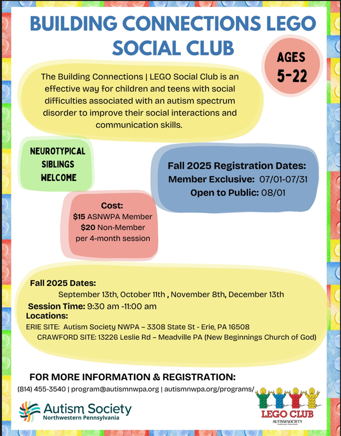Autism Society of Northwestern Pennsylvania Building Connections Lego Social Club